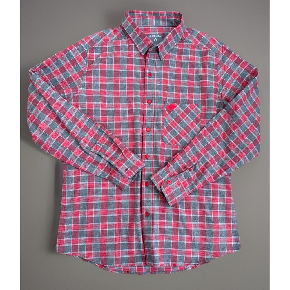 Buffalo Bills NFL Antigua Button Up Red Gray Plaid Embroidered Logo Large JBHS